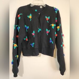 Floral Vintage Unagaro Ter Black Embroidered Cardigan Sweater